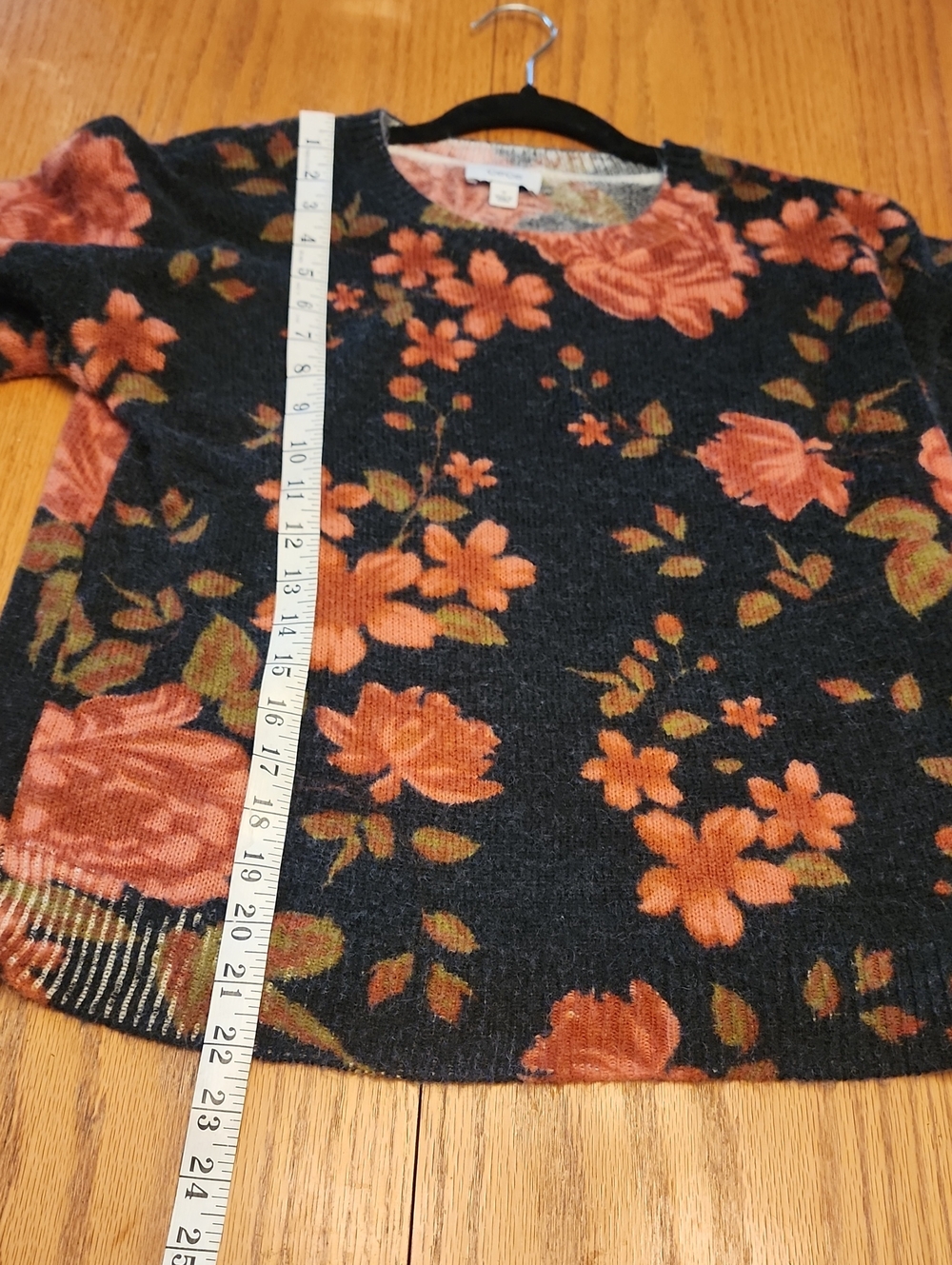CeCe Black Floral Crewneck Sweater - Picture 6 of 16